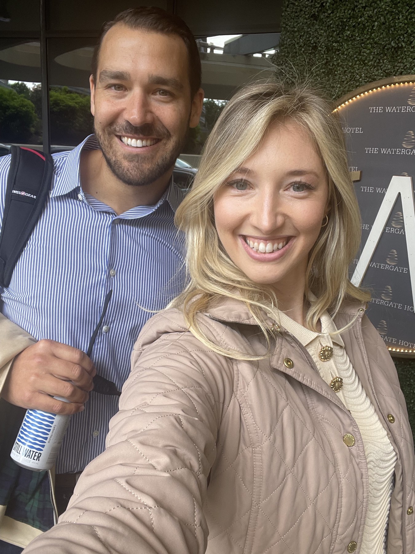 A smiling selfie together on a trip